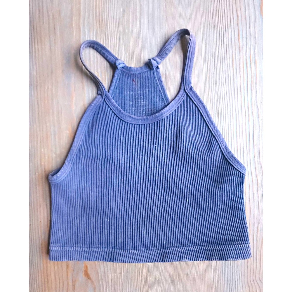 Free People Crop Tank Top Womens XS Purple Ribbed Racerback Active FP Movement